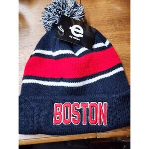 E by Elidan Beanie, Embroidered BOSTON, Red, White &Blue Winter Hat w/ Pom NWT